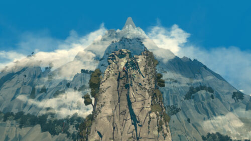 Climbing a Majestic Snowy Mountain Peak Desktop Wallpaper