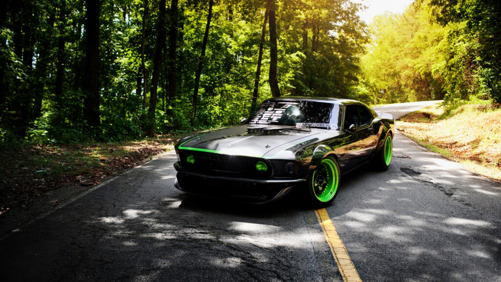 Neon Green Accented Custom Ford Mustang Desktop Wallpaper