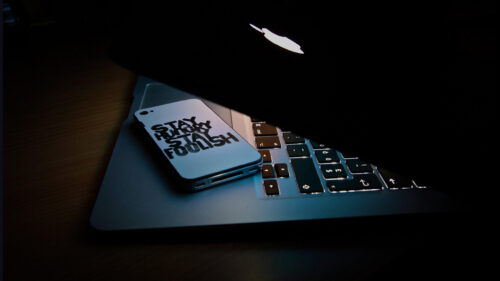 Minimalist Apple Aesthetic Laptop and Smartphone Desktop Wallpaper