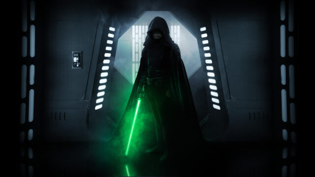 Luke Skywalker in the Mandalorian Corridor Desktop Wallpaper