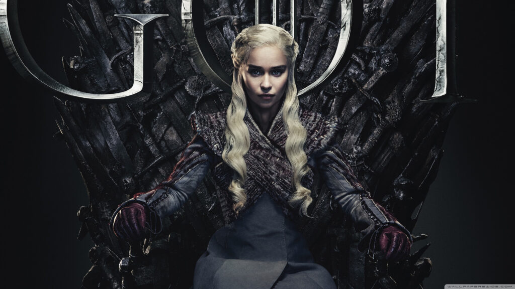 Daenerys Targaryen on the Iron Throne Desktop Wallpaper