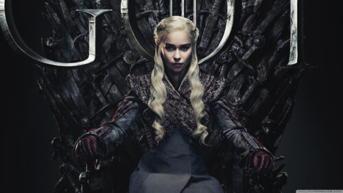 Daenerys Targaryen on the Iron Throne Desktop Wallpaper