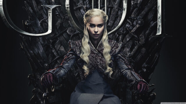 Daenerys Targaryen on the Iron Throne Desktop Wallpaper