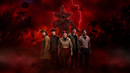 Stranger Things Cast and Demogorgon Desktop Wallpaper