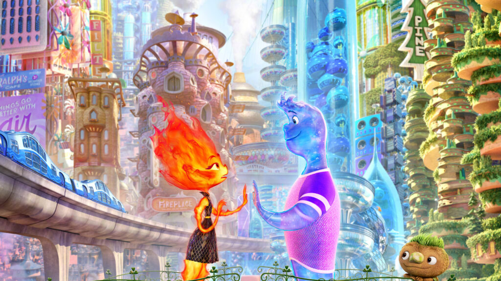 Disney Pixar Elemental Characters City Scene 4K Desktop Wallpaper