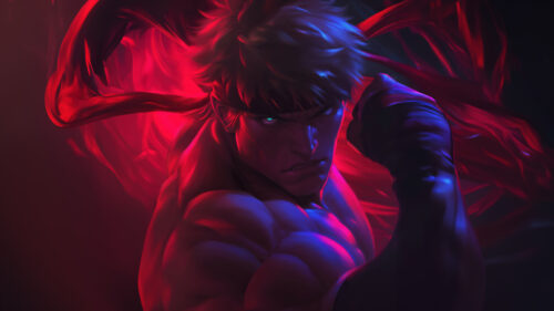 Ryu Street Fighter Neon Portrait Desktop Wallpaper
