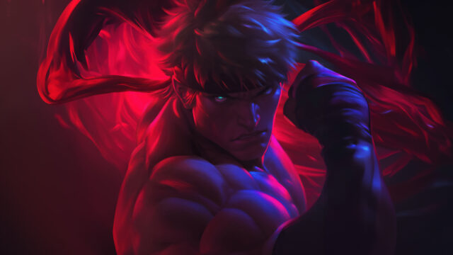 Ryu Street Fighter Neon Portrait Desktop Wallpaper