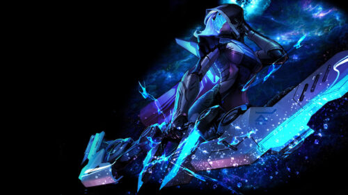 Cybernetic Archer in Neon Blue Cosmic Void 4K Desktop Wallpaper