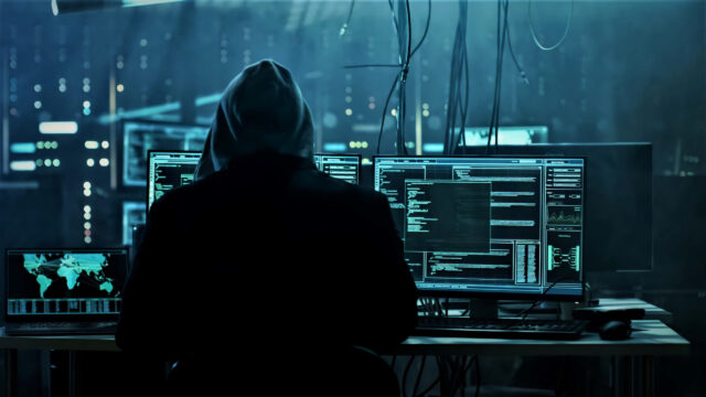 Hacker Coding in Dark Server Room 4K Desktop Wallpaper