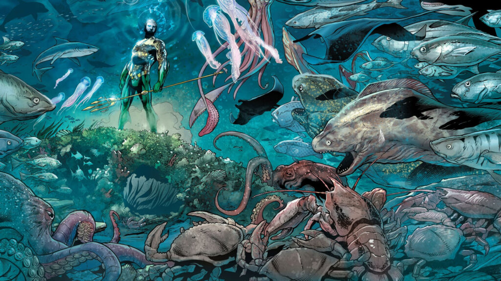 Underwater King with Aquatic Creatures 4K Desktop Wallpaper