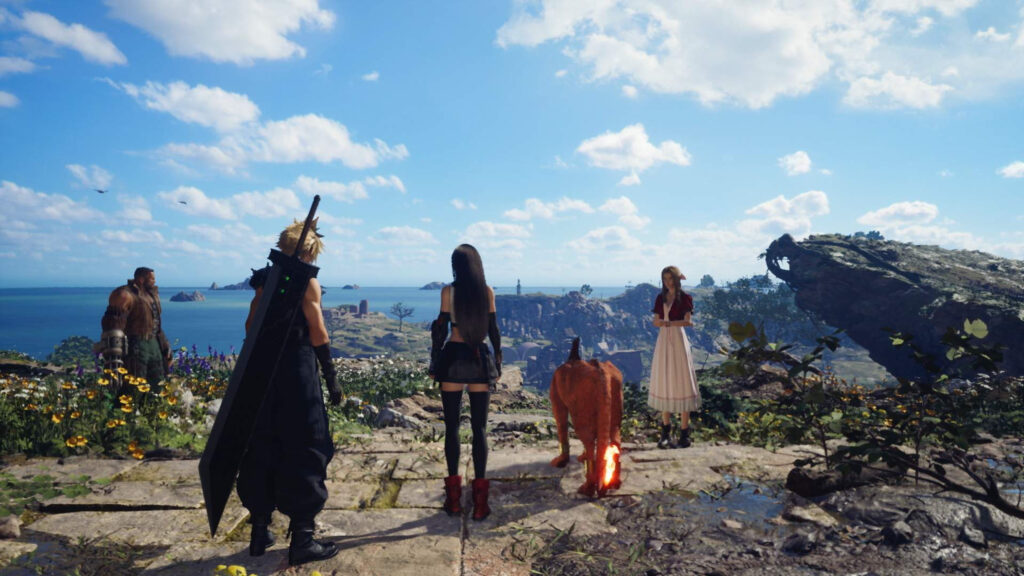 Final Fantasy VII Rebirth Party Overlooking Coast PC Wallpaper