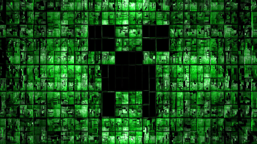 Green Sci-Fi Creeper Pixel Grid Desktop Wallpaper