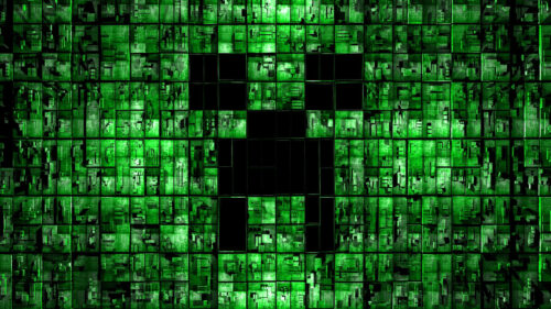 Green Sci-Fi Creeper Pixel Grid Desktop Wallpaper