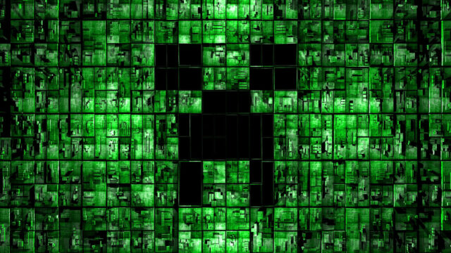 Green Sci-Fi Creeper Pixel Grid Desktop Wallpaper
