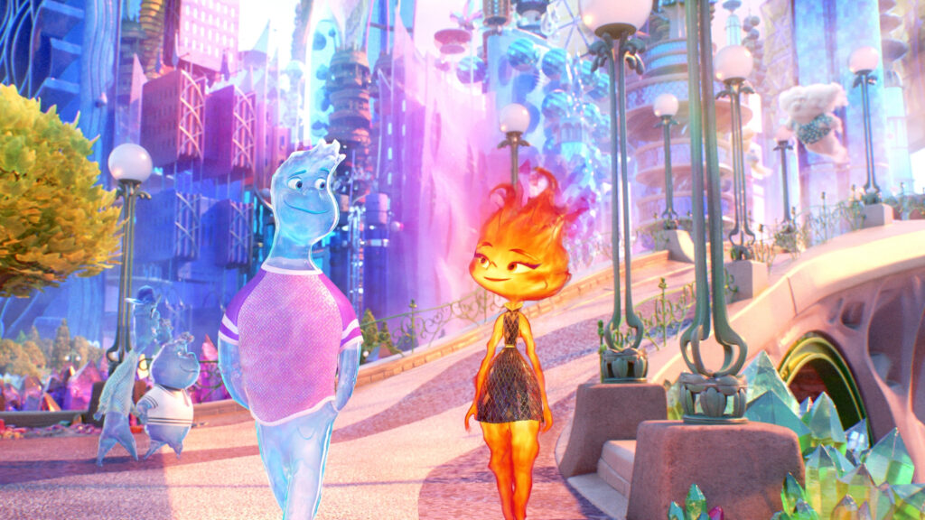 Ember Lumen and Wade Ripple in Elemental City Desktop Wallpaper