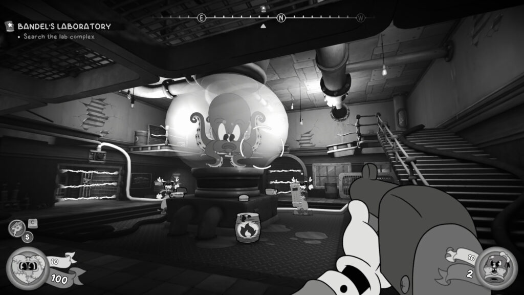 Cuphead Inspired First Person Shooter Lab Scene Desktop Wallpaper