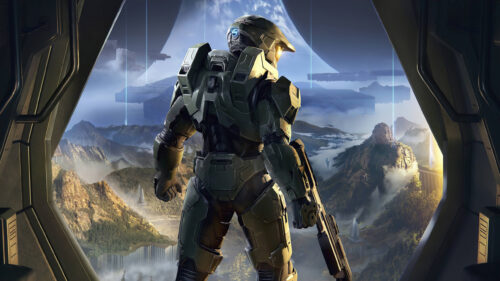 Master Chief Looking Over Zeta Halo Desktop Wallpaper