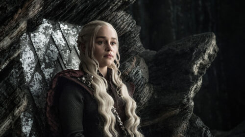 Daenerys Targaryen Sitting on Dragonstone Throne Desktop Wallpaper