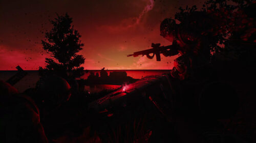 Red Tactical Combat Silhouette 4K Desktop Wallpaper