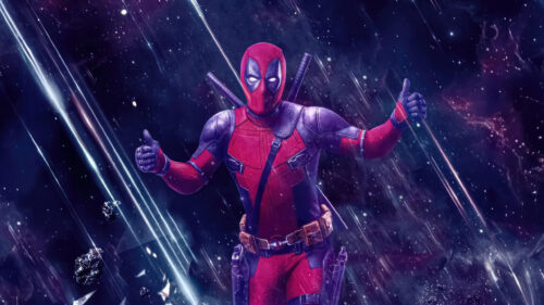 Deadpool Giving a Double Thumbs Up in Outer Space Desktop Wallpaper