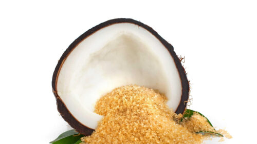 Fresh Coconut Half and Brown Sugar Crystals Desktop Wallpaper