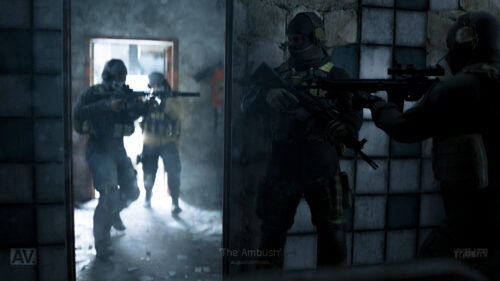 Tactical Ambush in Abandoned Building 4K Desktop Wallpaper
