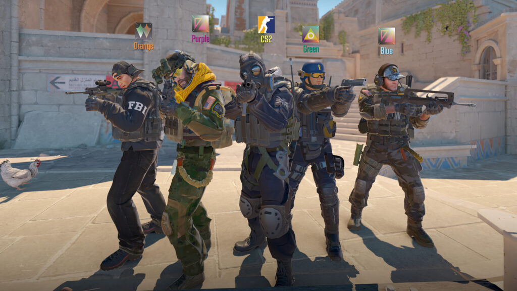 Counter-Strike 2 Team Characters Standing in Ancient Desktop Wallpaper