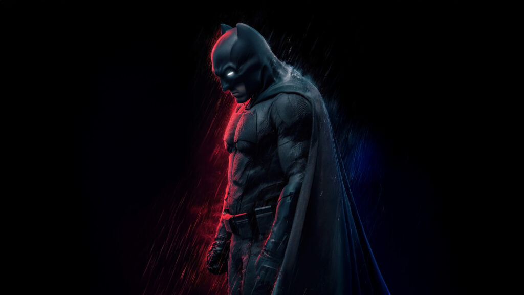 Batman Cinematic Portrait in Rain Desktop Wallpaper