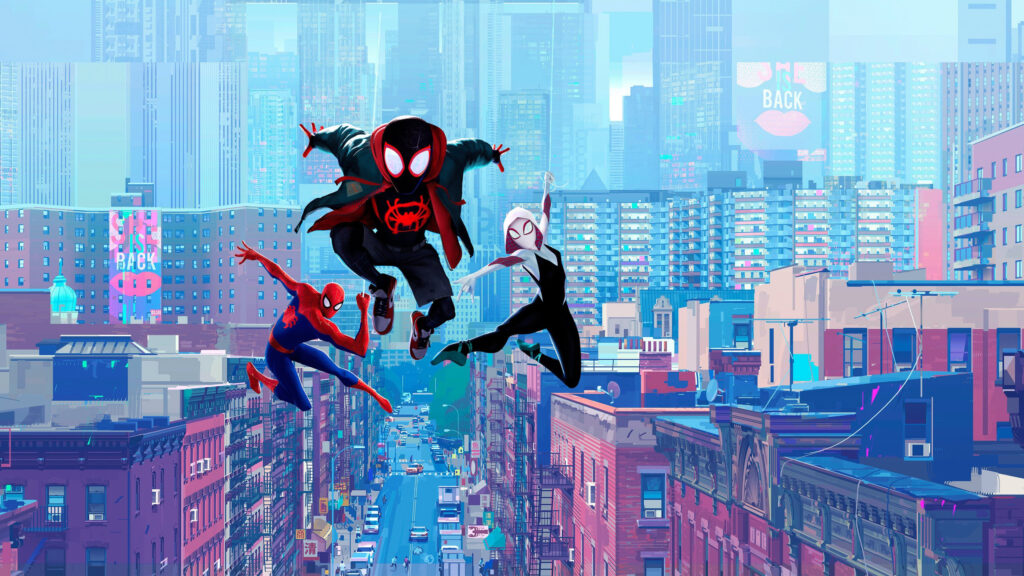 Spider-Man Heroes Flying Over New York City 4K Wallpaper