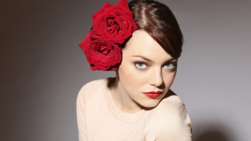 Emma Stone Red Roses Portrait Desktop Wallpaper