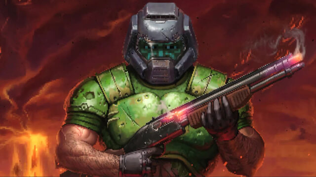 Doom Marine Holding A Shotgun In Hell 4K Wallpaper