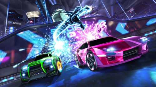 Rocket League Neon Dragon Duel 4K Desktop Wallpaper