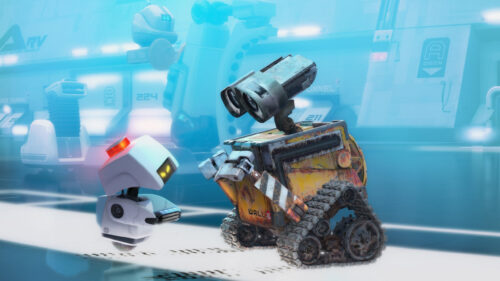 WALL-E and M-O on the Axiom Desktop Wallpaper