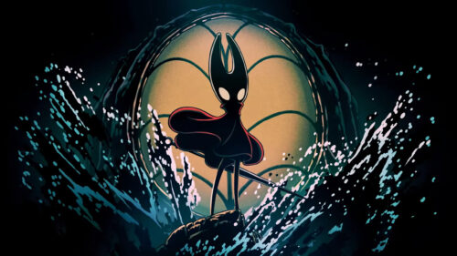 Hornet from Hollow Knight Standing in Water Desktop Wallpaper