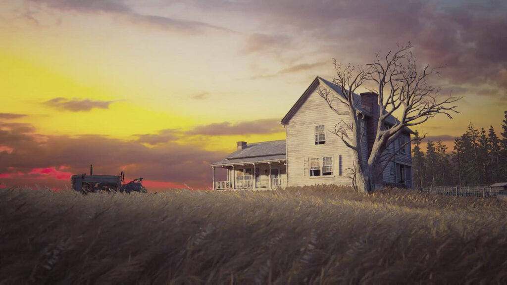 Rustic Farmhouse at Sunset 4K Wallpaper