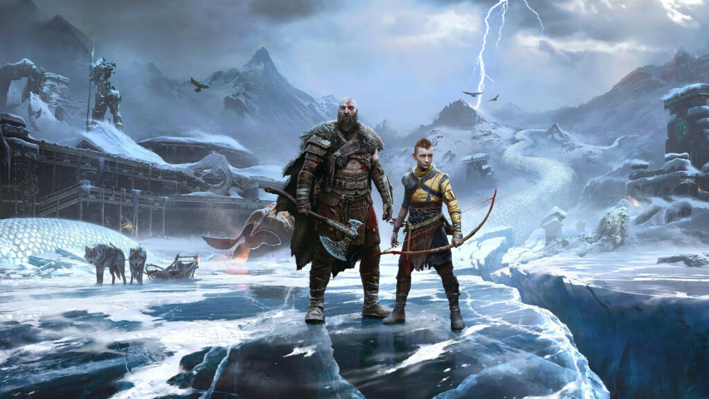 Kratos and Atreus God of War Ragnarok 4K Desktop Wallpaper