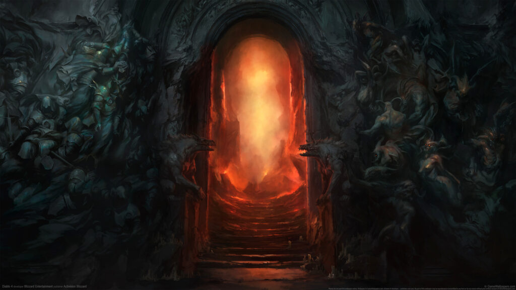 Hellish Stone Archway Descent 4K Wallpaper