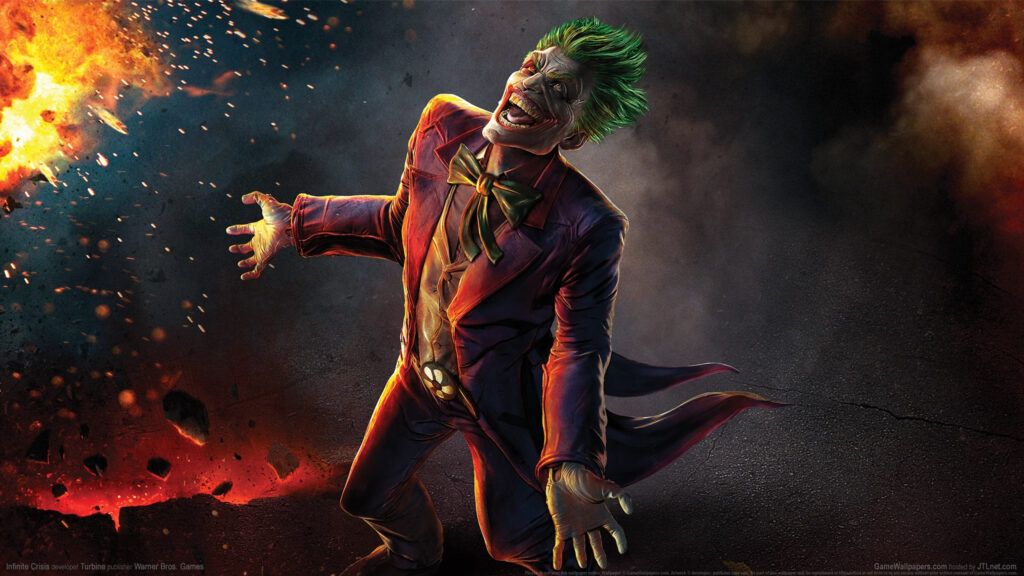 The Joker Laughing Amidst Fire and Destruction 4K Desktop Wallpaper