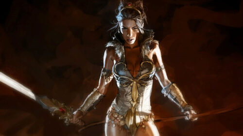 Warrior Princess with Glowing Sword Fantasy Desktop Wallpaper