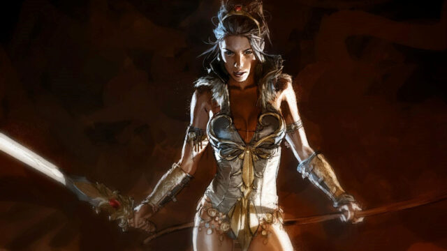 Warrior Princess with Glowing Sword Fantasy Desktop Wallpaper