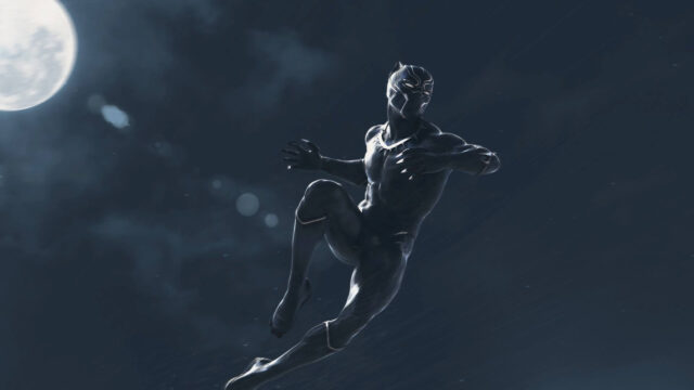 Black Panther Leaping Under Moonlight Desktop Wallpaper