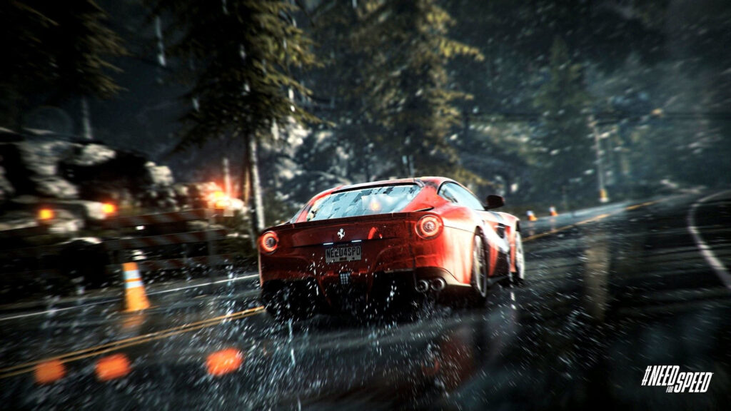 Ferrari F12berlinetta Driving in Rain Desktop Wallpaper
