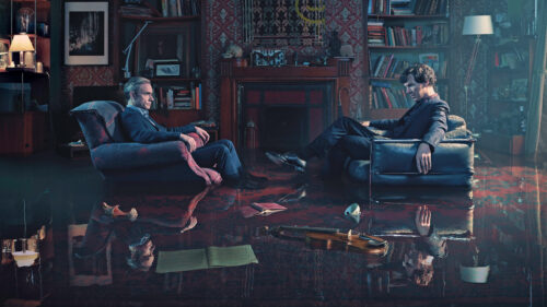 Sherlock and John Watson Flooded Room Desktop Wallpaper