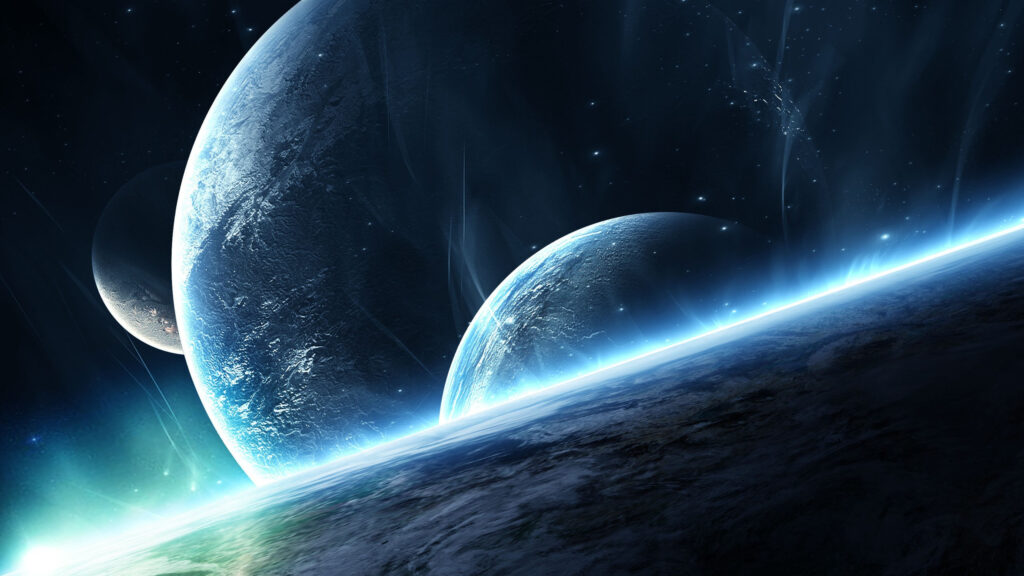 Surreal Blue Celestial Planets in Deep Space 4K Wallpaper