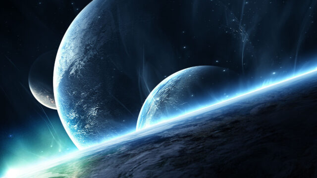 Surreal Blue Celestial Planets in Deep Space 4K Wallpaper