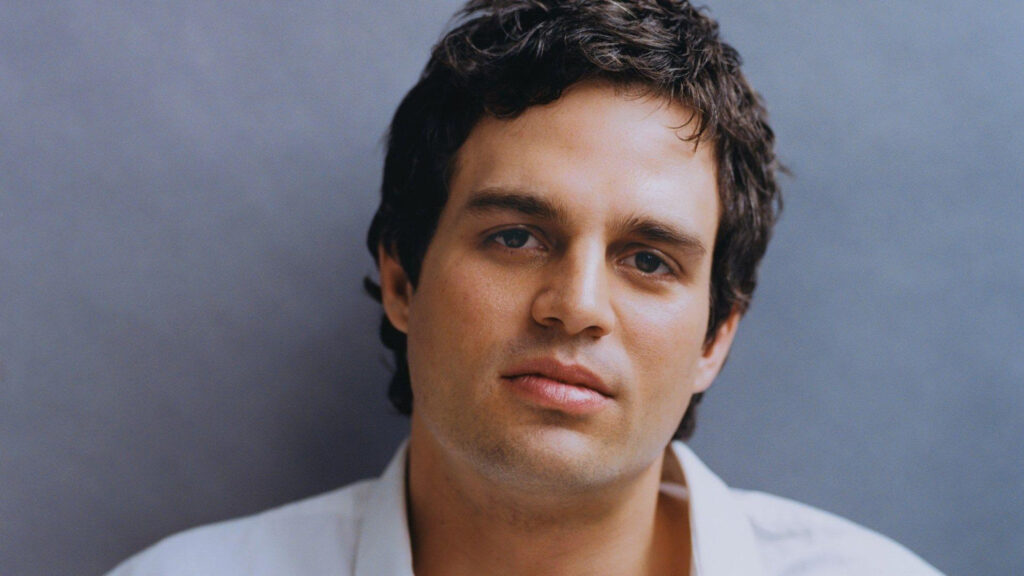Portrait of Mark Ruffalo in a White Shirt Desktop Wallpaper
