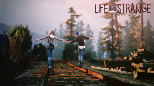 Max and Chloe Walking on Tracks Desktop Wallpaper