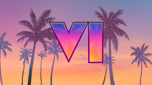 Vaporwave Tropical Sunset Silhouette Desktop Wallpaper