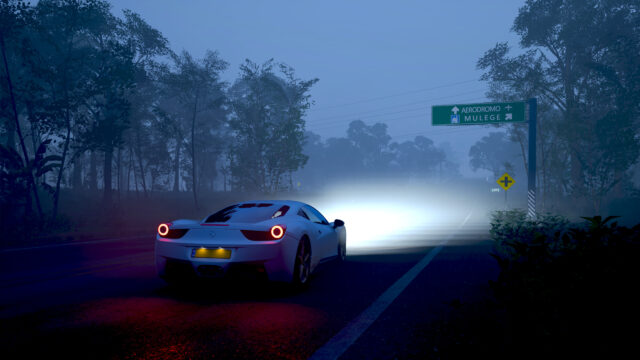 Nighttime Foggy Road Ferrari 458 Italia Desktop Wallpaper