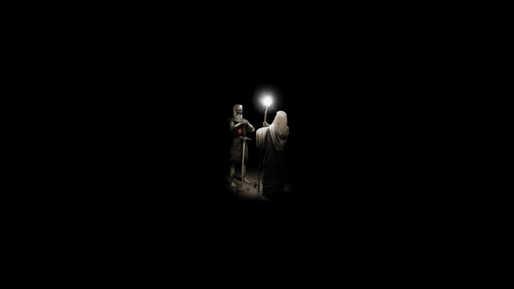 Knight and Wizard Illuminated Encounter Desktop Wallpaper